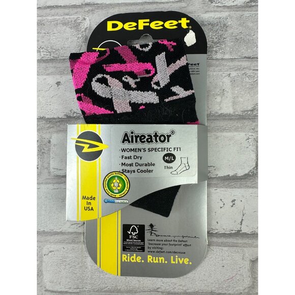DeFeet Aireator Cycling Running Performance Socks Breast Cancer Black Pink New - Picture 1 of 4